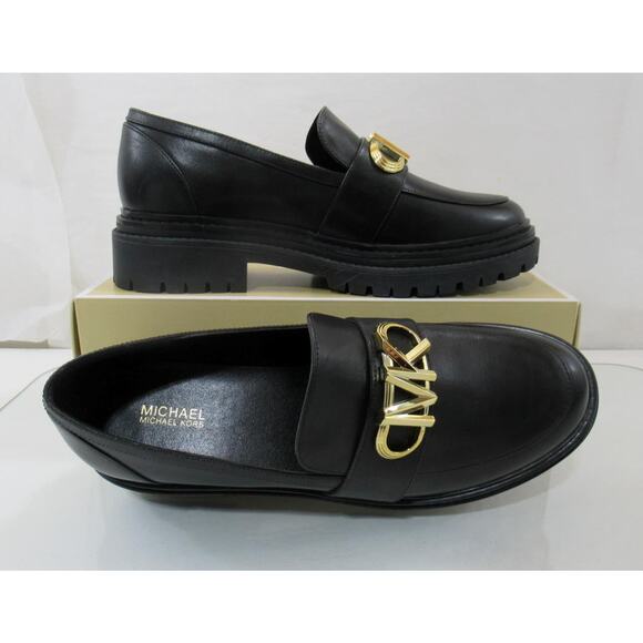 Women's Shoes Michael Kors Parker Lug Loafer MK Chain Leather Black Size 8 - Picture 6 of 7